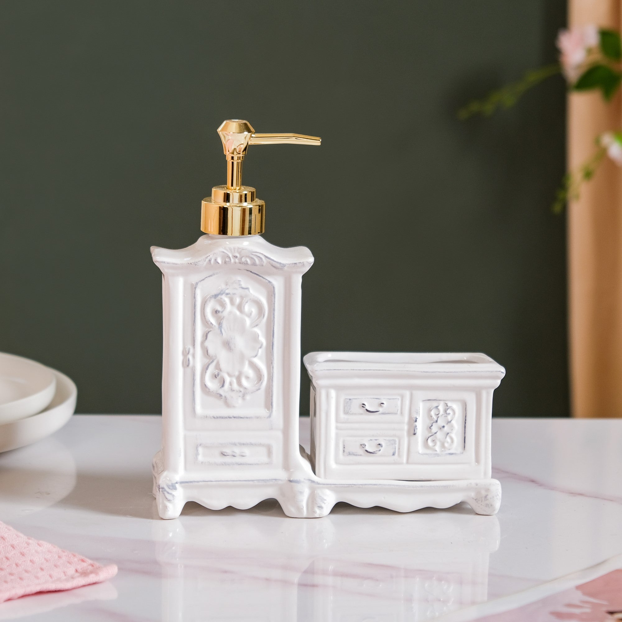 Vintage Cabinet Shaped Ceramic Soap Dispenser White Online - Premium ...