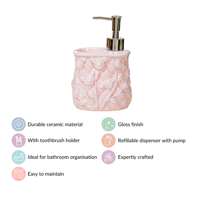 Soft Girl Vintage Floral Ceramic Dispenser With Holder Pink