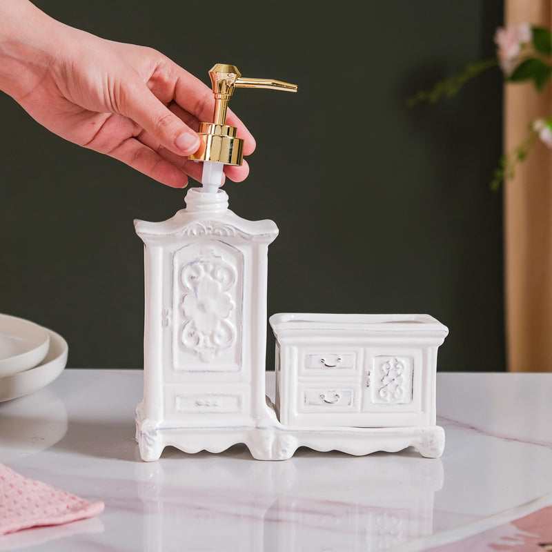 Vintage Cabinet Shaped Ceramic Soap Dispenser White