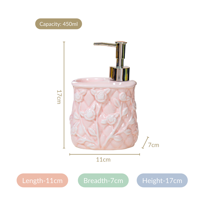 Soft Girl Vintage Floral Ceramic Dispenser With Holder Pink