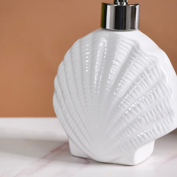 White Ceramic Seashell Soap Dispenser Online - Premium Dispenser | Nestasia