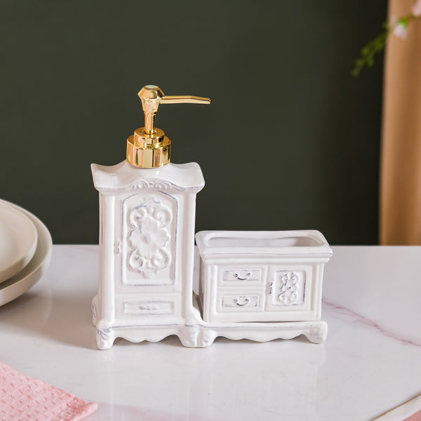 Vintage Cabinet Shaped Ceramic Soap Dispenser White