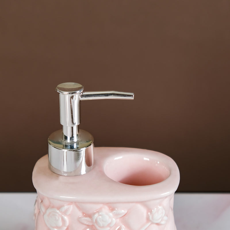 Soft Girl Vintage Floral Ceramic Dispenser With Holder Pink