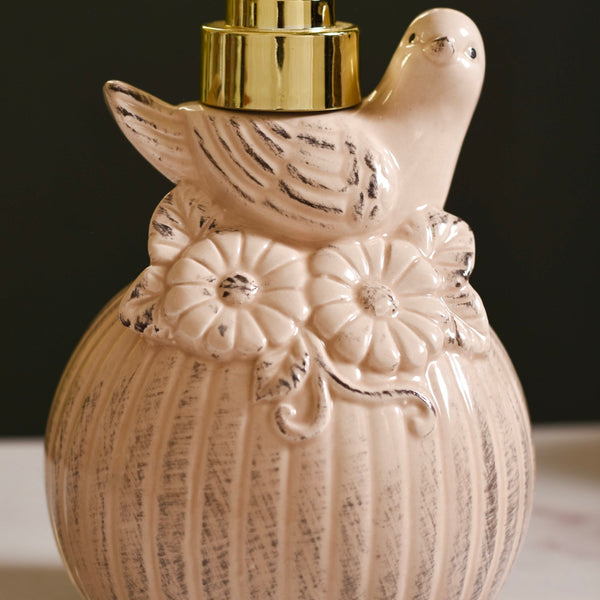 Beige Bird Design Ceramic Liquid Dispenser