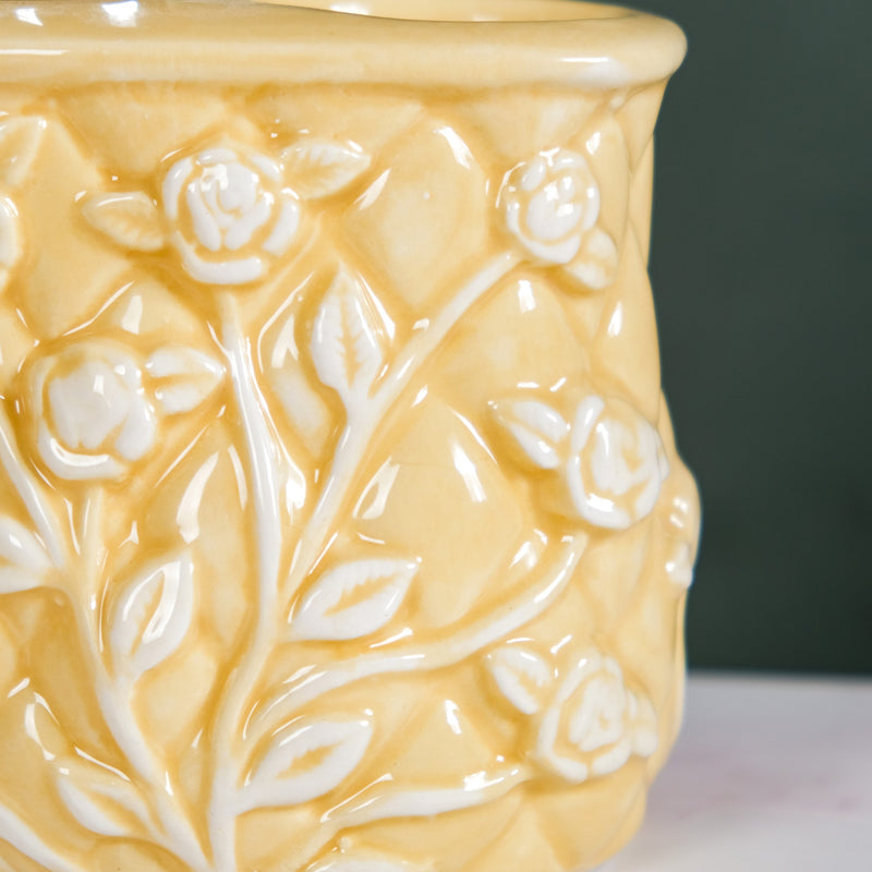 Premium Ceramic Soap Dispenser With Toothbrush Holder Yellow