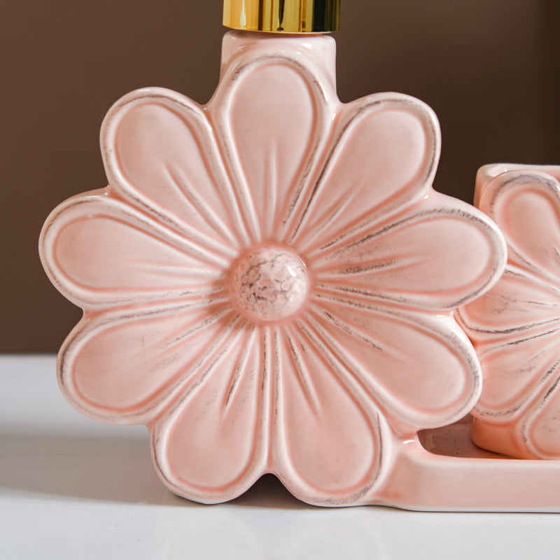 Floral Soap Dispenser With Holder Pink