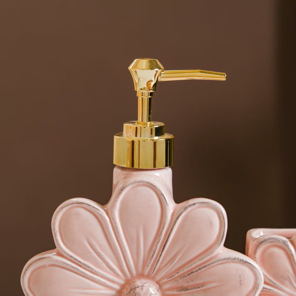 Floral Soap Dispenser With Holder Pink