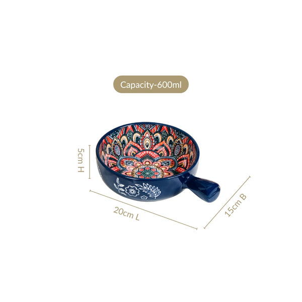 Mandala Melange Dish Bowl With Handle Blue 600ml