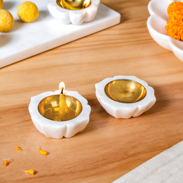 Mehrab Artistry Marble And Brass Diya Set Of 2