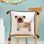 Dog Embroidered Cotton Cushion Cover With Tassels 42x42cm
