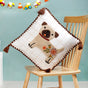 Dog Embroidered Cotton Cushion Cover With Tassels 42x42cm