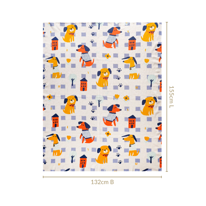 Dog Park Knitted Cotton Throw Blanket For Kids 155x132cm