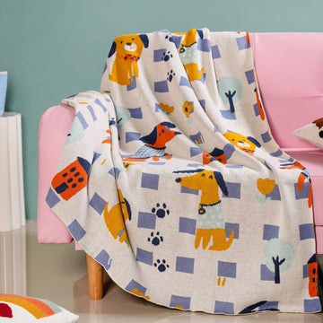 Dog Park Knitted Cotton Throw For Kids 155x132cm