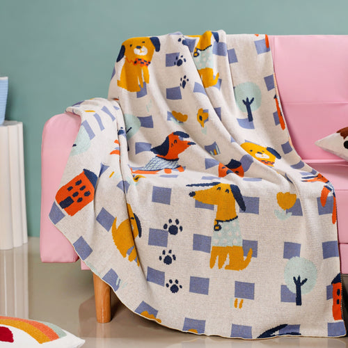 Dog Park Knitted Cotton Throw For Kids 155x132cm