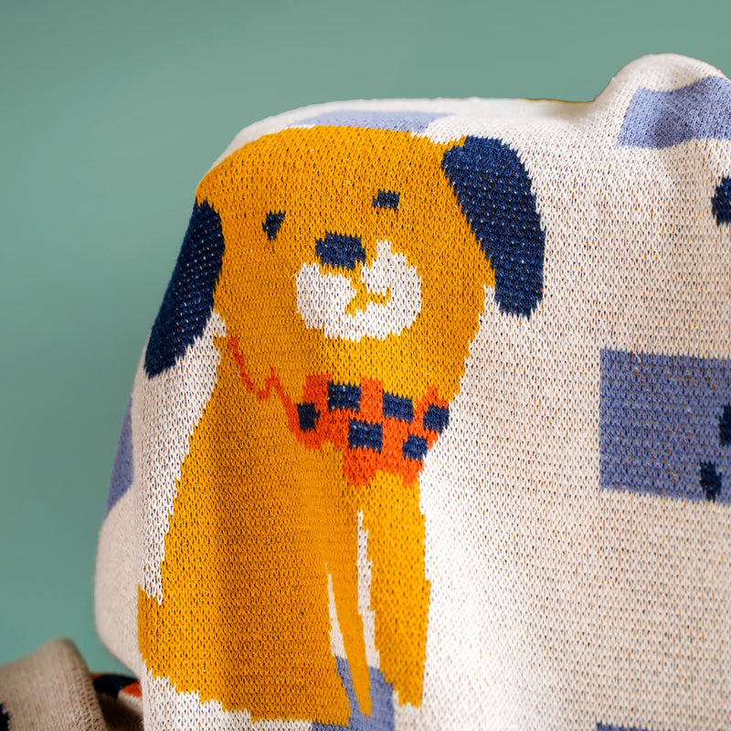 Dog Park Knitted Cotton Throw For Kids 155x132cm