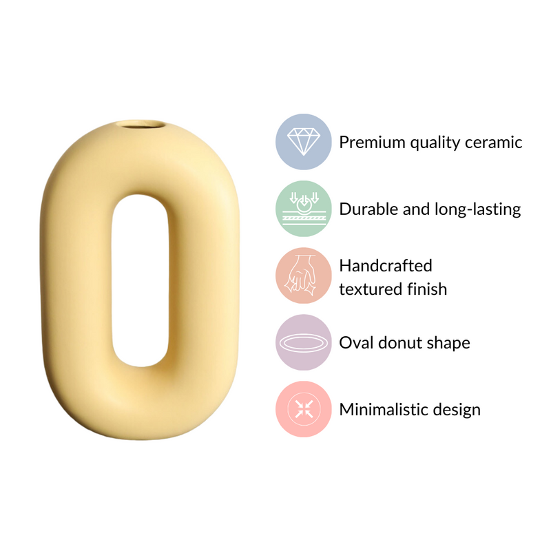 Capsule Donut Vase Pastel Yellow- Donut vase, oval vase, flower vase, yellow vase, decorative vase