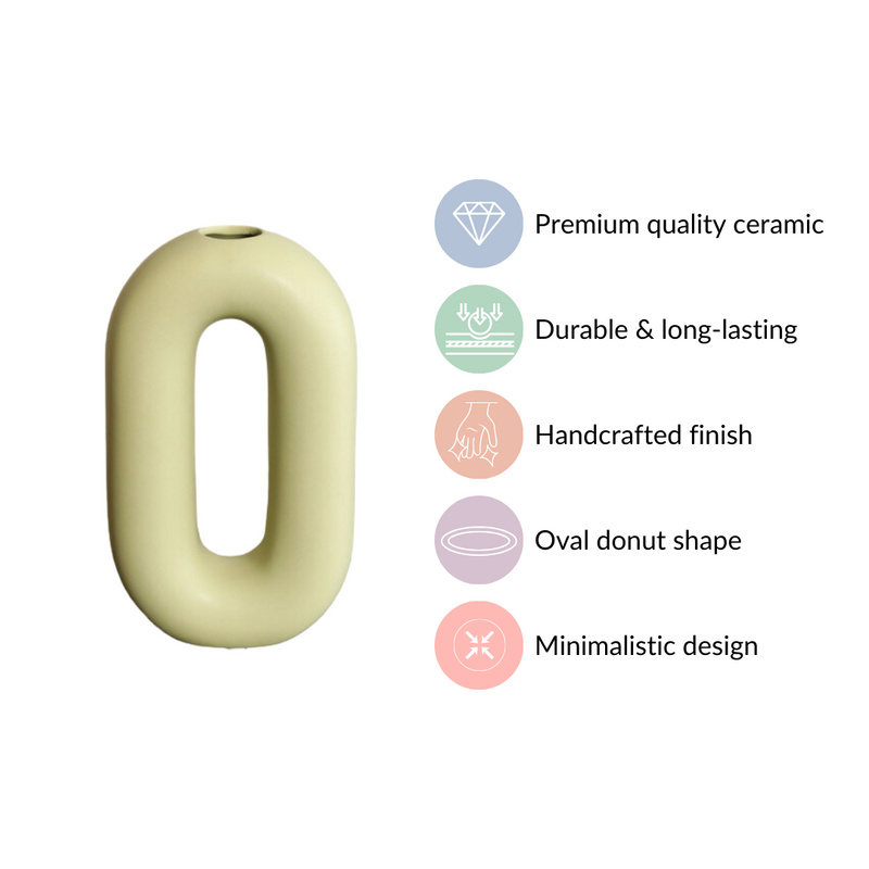 Donut Oval Vase Light Green- Donut Vase, Oval Vase, Green Flower Vase, Decorative Oval Vase, Modern Donut Vase, Green Ceramic Vase