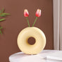 Donut Vase Pastel Yellow- Round Donut Vase, Yellow Ceramic Vase, Decorative Donut Vase, Modern Yellow Vase, Ceramic Round Vase