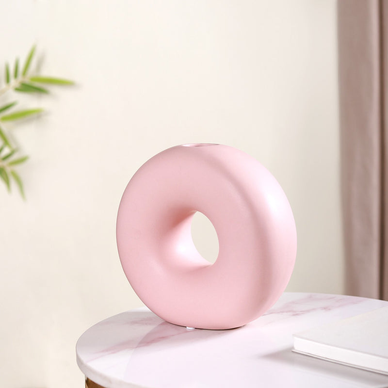 Round Donut Ceramic Vase Pink