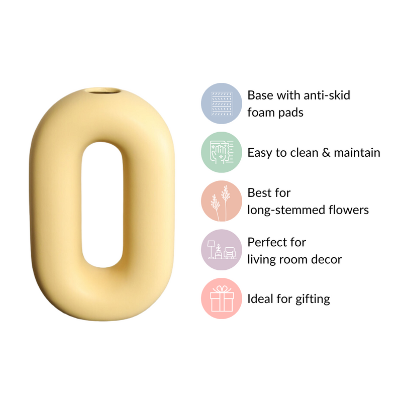 Capsule Donut Vase Pastel Yellow- Donut vase, oval vase, flower vase, yellow vase, decorative vase