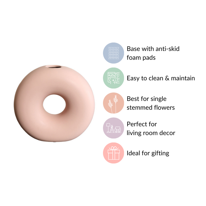 Round Donut Ceramic Vase Pink