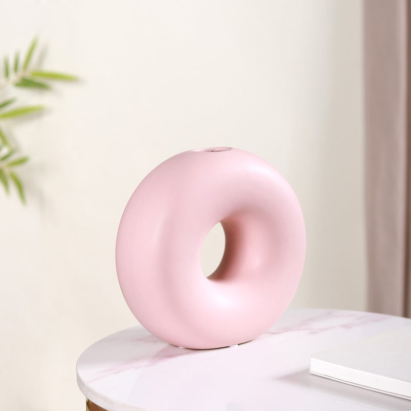 Round Donut Ceramic Vase Pink
