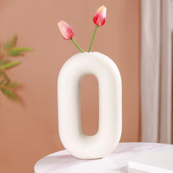 Donut Oval Flower Vase White