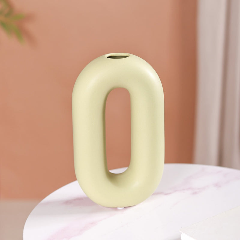 Donut Oval Vase Light Green- Donut Vase, Oval Vase, Green Flower Vase, Decorative Oval Vase, Modern Donut Vase, Green Ceramic Vase