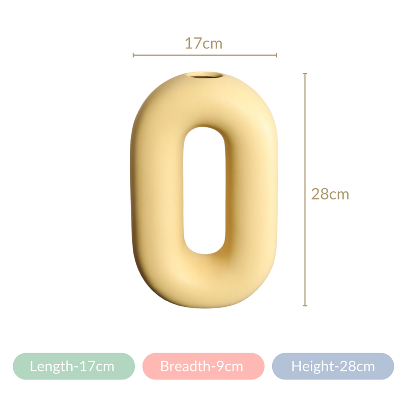 Capsule Donut Vase Pastel Yellow- Donut vase, oval vase, flower vase, yellow vase, decorative vase