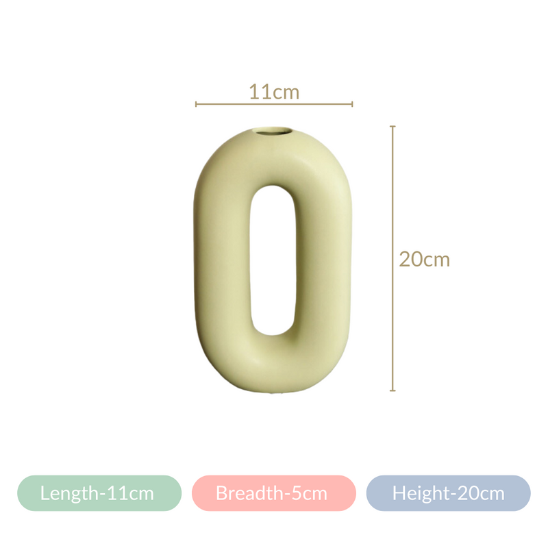 Donut Oval Vase Light Green- Donut Vase, Oval Vase, Green Flower Vase, Decorative Oval Vase, Modern Donut Vase, Green Ceramic Vase