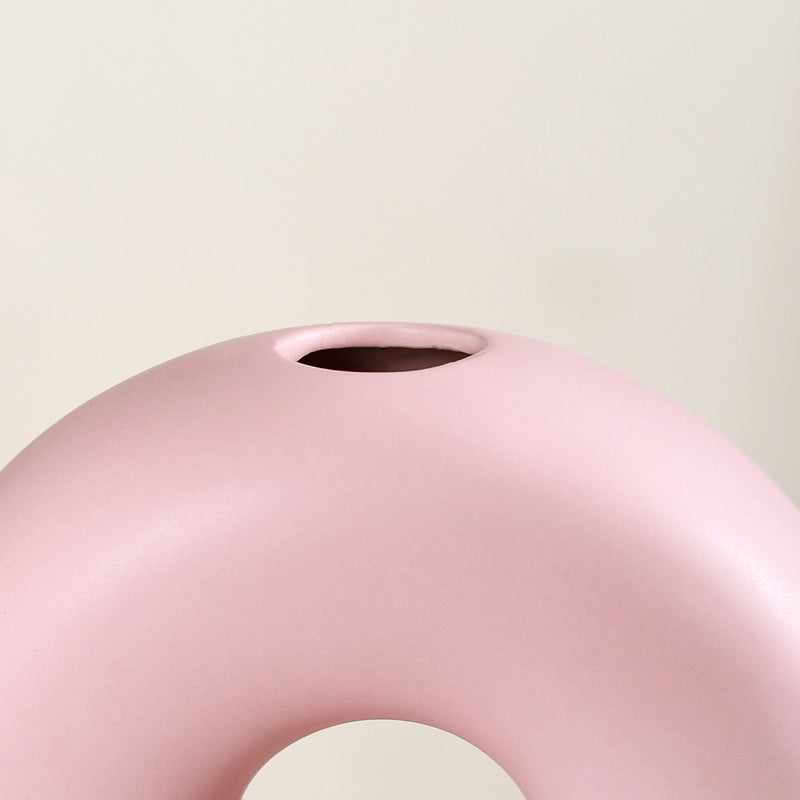 Round Donut Ceramic Vase Pink
