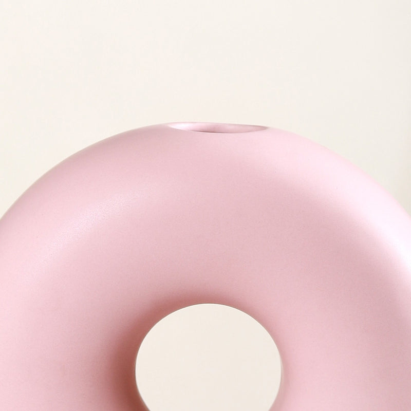 Round Donut Ceramic Vase Pink