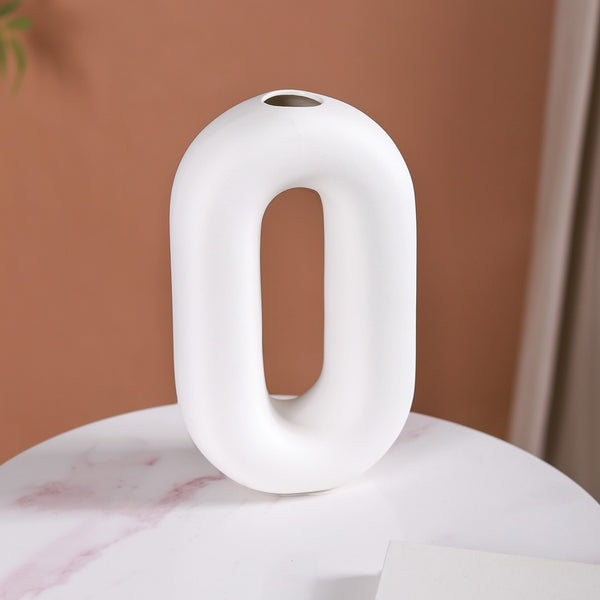 Donut Oval Ceramic Vase White