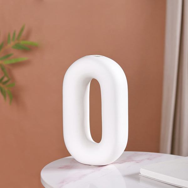 Donut Oval Ceramic Vase White