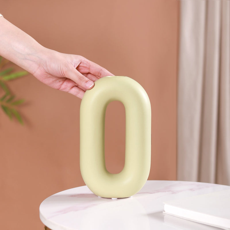 Donut Oval Vase Light Green- Donut Vase, Oval Vase, Green Flower Vase, Decorative Oval Vase, Modern Donut Vase, Green Ceramic Vase
