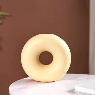 Donut Vase Pastel Yellow- Round Donut Vase, Yellow Ceramic Vase, Decorative Donut Vase, Modern Yellow Vase, Ceramic Round Vase