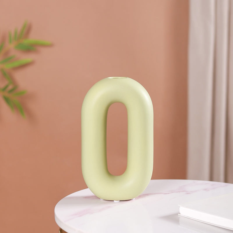 Donut Oval Vase Light Green- Donut Vase, Oval Vase, Green Flower Vase, Decorative Oval Vase, Modern Donut Vase, Green Ceramic Vase
