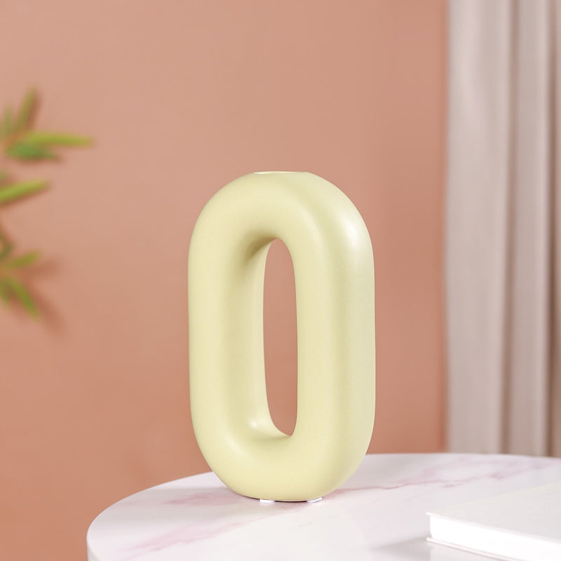 Donut Oval Vase Light Green- Donut Vase, Oval Vase, Green Flower Vase, Decorative Oval Vase, Modern Donut Vase, Green Ceramic Vase