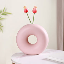 Round Donut Ceramic Vase Pink