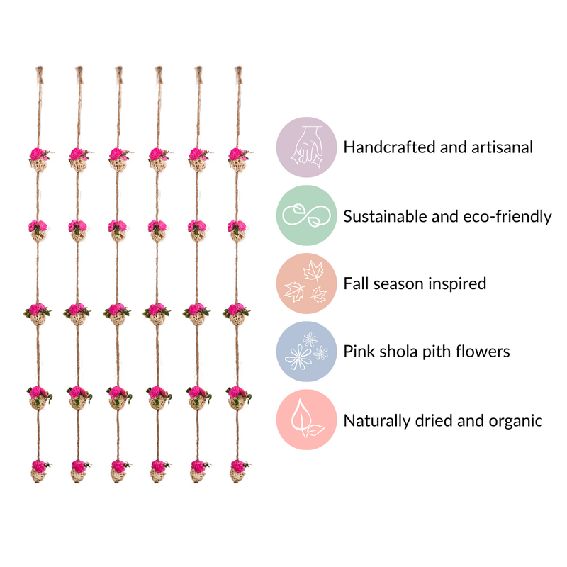 Dainty Dried Flower Wall Hanging Sustainable Set Of 6 Pink- Sustainable Dried Flowers, Wall Hanging Set, Pink Flower Decor, Wall Hangings Set