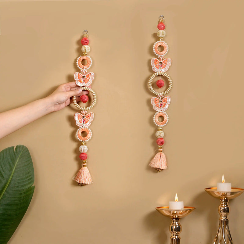 Handcrafted Butterfly Door Hanging Peach Set of 2