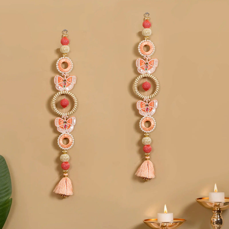 Handcrafted Butterfly Door Hanging Peach Set of 2
