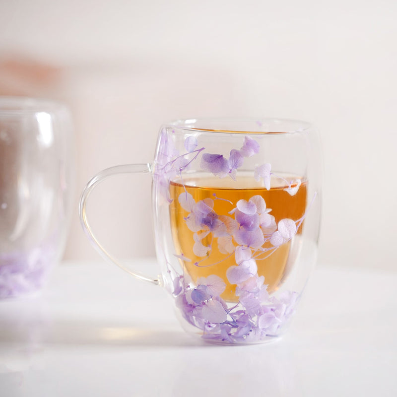 Double Wall Flower Inside Glass Insulated Mug Set Of 2 350ml