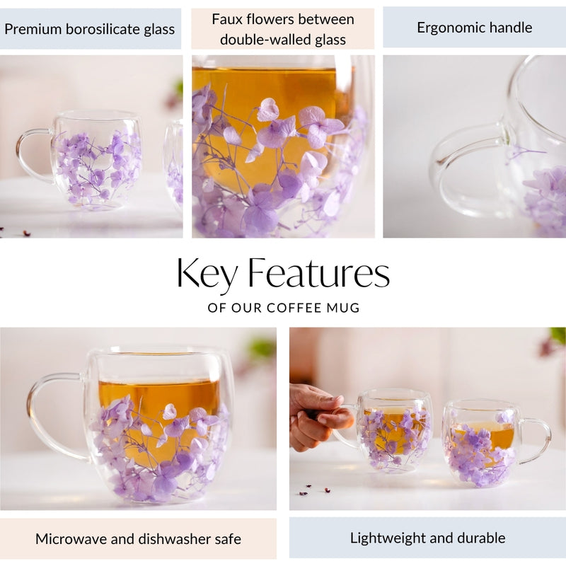 Double Walled Coffee Mug Lavender Pair 250ml