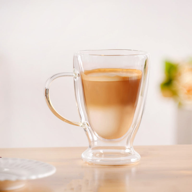 Double Walled Glass Trophy Coffee Mug Set Of 2 350ml