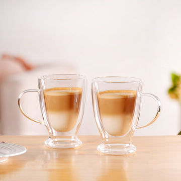 Double Walled Glass Trophy Coffee Mug Set Of 2 350ml