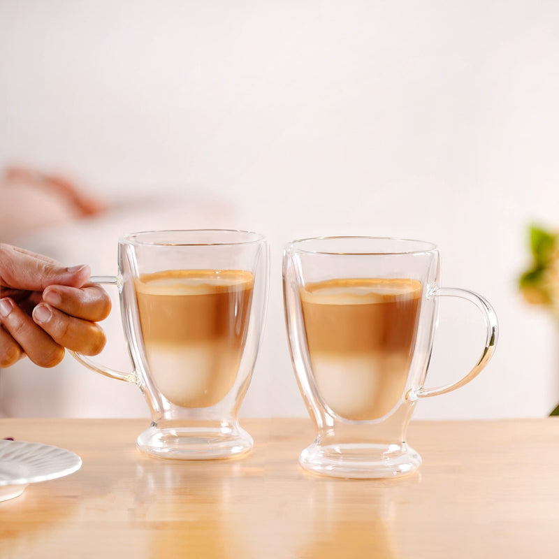 Double Walled Glass Trophy Coffee Mug Set Of 2 350ml