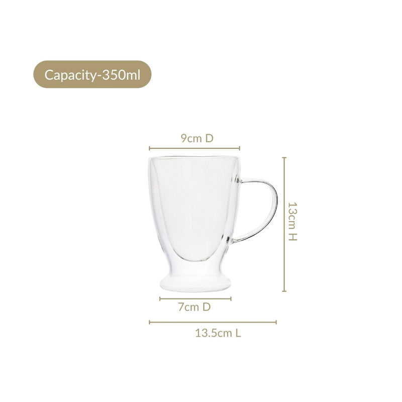 Double Walled Glass Trophy Coffee Mug Set Of 2 350ml