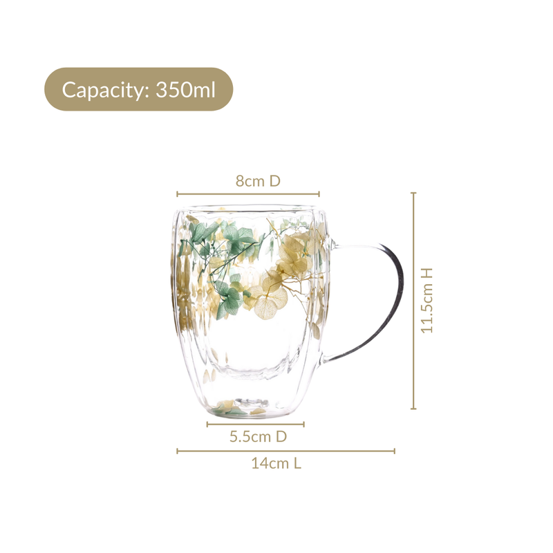 Double Walled Green Flower Mug Set Of 2 350ml