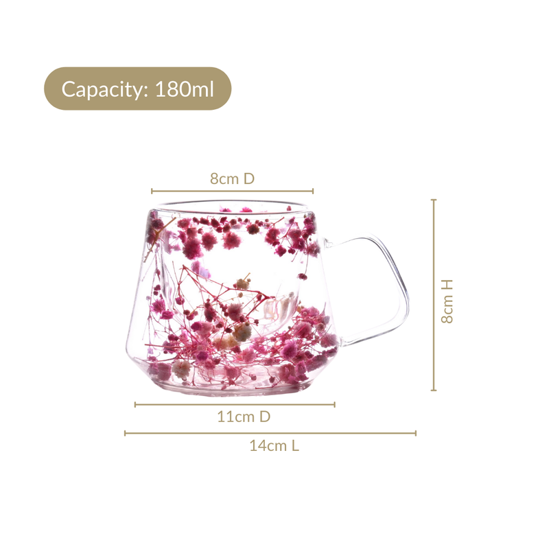 Double Walled Pink Flowers Coffee Mug Set Of 2 180ml